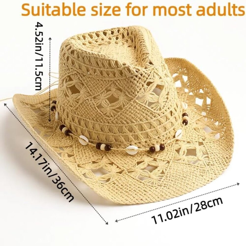 Straw Cowboy Hat Women Wide Brim Western Sun Hat for Outdoor Activities - Picture 5 of 5